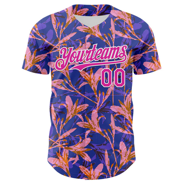 Custom Purple Deep Pink-White 3D Hawaii Tropical Flower Authentic Baseball Jersey alternate