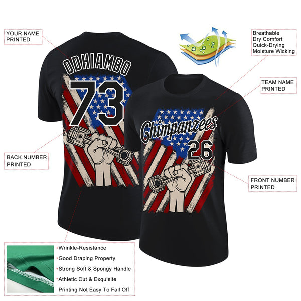 Custom Black White 3D Pattern Design American Flag Tool Wrench Labor Day Performance T-Shirt alternate