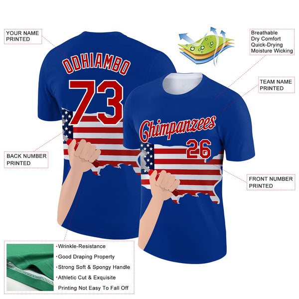 Custom Royal Red-White 3D Pattern Design American Flag Tool Hammer Labor Day Performance T-Shirt alternate