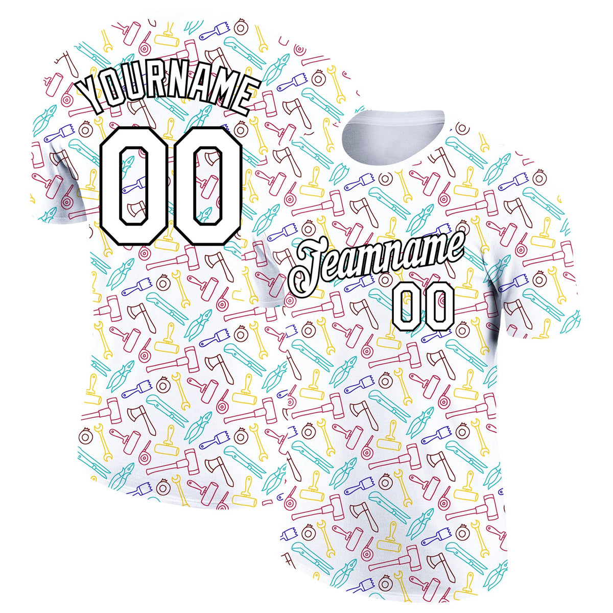 Custom White Black 3D Pattern Design Tool Labor Day Performance T-Shirt
