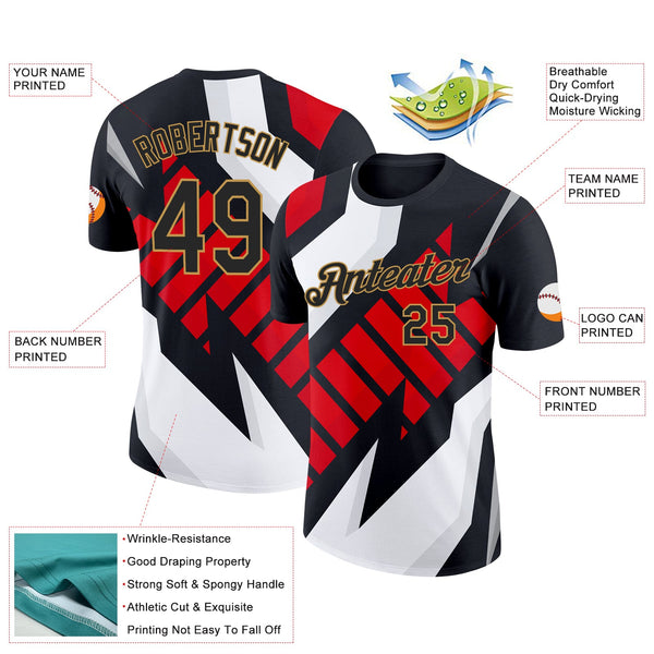 Custom Black Old Gold 3D Esports Performance T-Shirt alternate