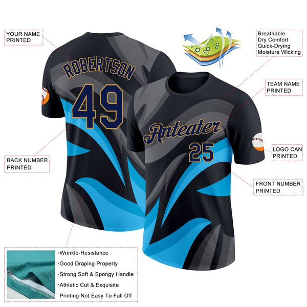 Custom Black Navy-Old Gold 3D Esports Performance T-Shirt alternate