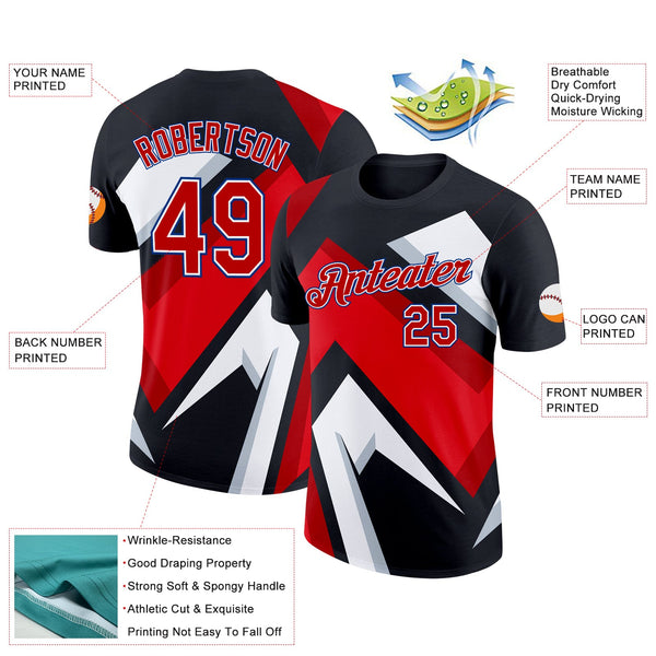Custom Black Red-Royal 3D Esports Performance T-Shirt alternate