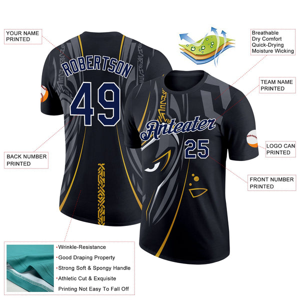 Custom Black Navy-White 3D Esports Performance T-Shirt alternate