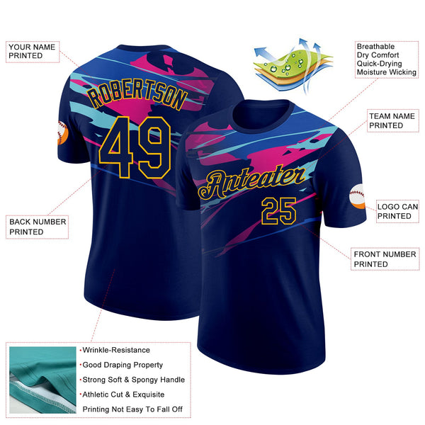 Custom Navy Gold 3D Esports Performance T-Shirt alternate