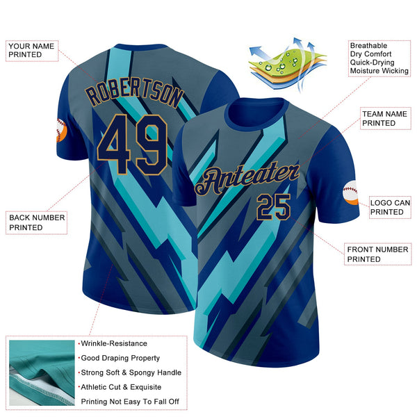 Custom US Navy Blue Navy-Old Gold 3D Esports Performance T-Shirt alternate