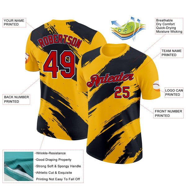 Custom Yellow Red Black-Navy 3D Esports Performance T-Shirt alternate