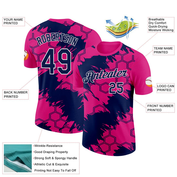 Custom Hot Pink Navy-White 3D Esports Performance T-Shirt alternate