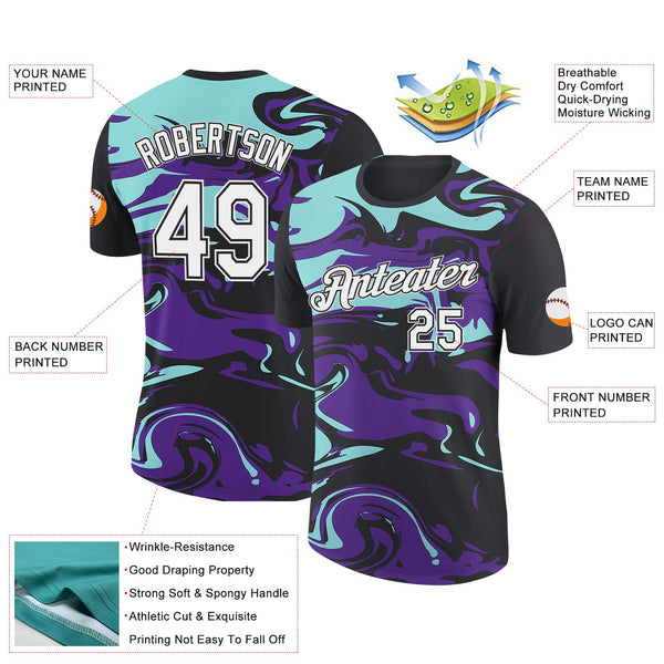 Custom Black Ice Blue-Purple 3D Esports Performance T-Shirt alternate