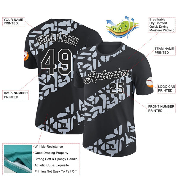 Custom Black Silver-White 3D Esports Performance T-Shirt alternate