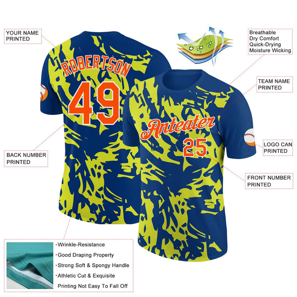 Custom US Navy Blue Orange-Neon Yellow 3D Esports Performance T-Shirt alternate