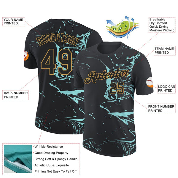 Custom Black Ice Blue-Old Gold 3D Esports Performance T-Shirt alternate