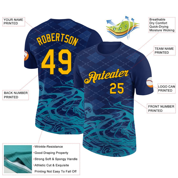 Custom Navy Gold Teal-Black 3D Esports Performance T-Shirt alternate