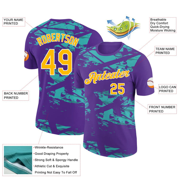 Custom Purple Gold-Aqua 3D Esports Performance T-Shirt alternate