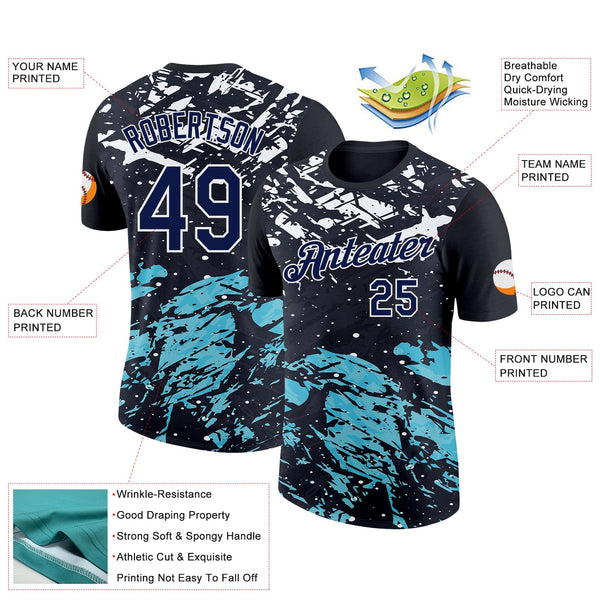 Custom Black Navy-Teal 3D Esports Performance T-Shirt alternate