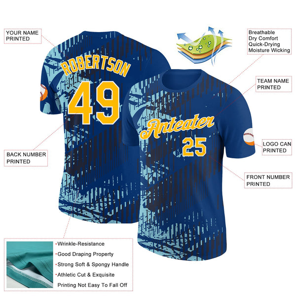 Custom US Navy Blue Gold Black-Ice Blue 3D Esports Performance T-Shirt alternate