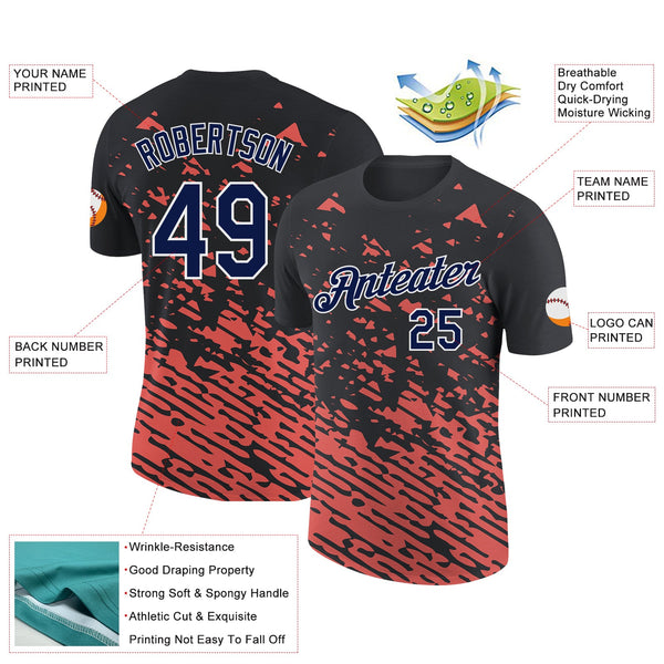 Custom Black Navy-Medium Pink 3D Esports Performance T-Shirt alternate