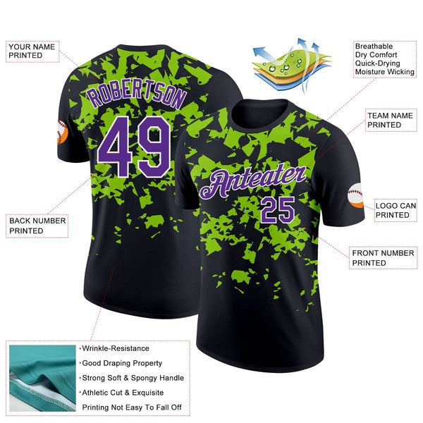 Custom Black Purple-Neon Green 3D Esports Performance T-Shirt alternate