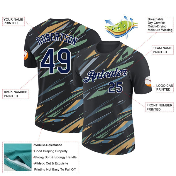 Custom Black Navy Ice Blue Shadow Blue-Gold 3D Esports Performance T-Shirt alternate