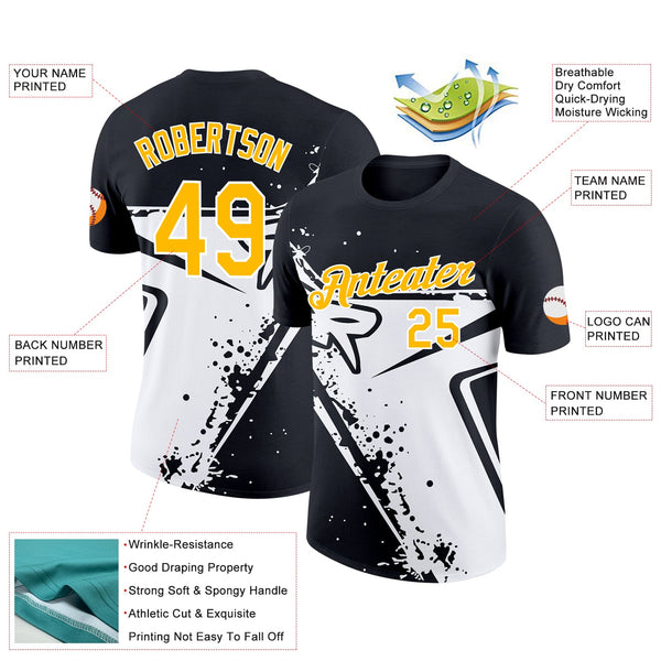 Custom Black Gold-White 3D Esports Performance T-Shirt alternate