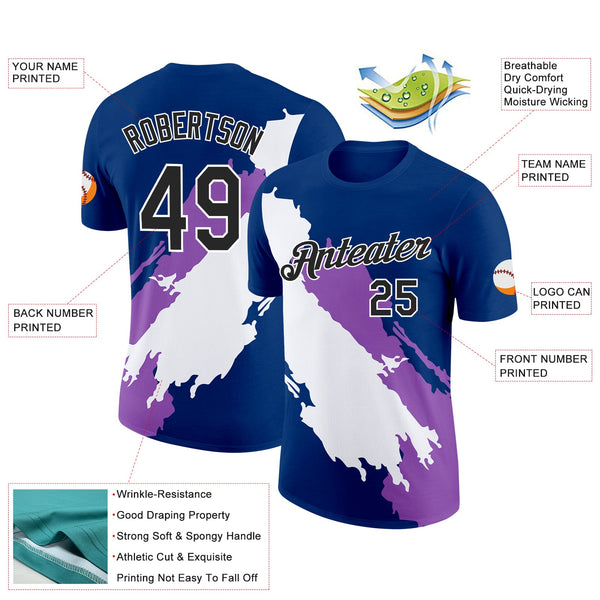 Custom US Navy Blue Black-Medium Purple 3D Esports Performance T-Shirt alternate