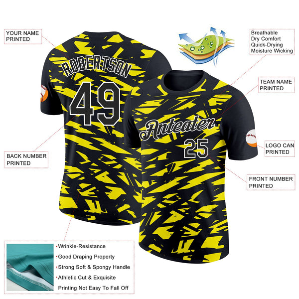 Custom Black Light Yellow-White 3D Esports Performance T-Shirt alternate