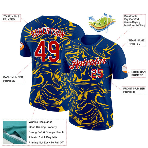 Custom US Navy Blue Red-Yellow 3D Esports Performance T-Shirt alternate