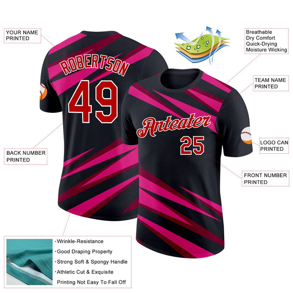Custom Black Red Maroon-Hot Pink 3D Esports Performance T-Shirt alternate