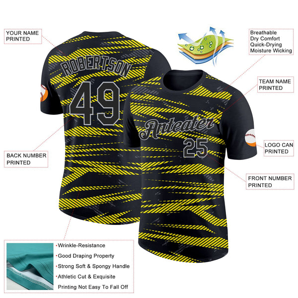 Custom Black Light Yellow-Light Gray 3D Esports Performance T-Shirt alternate