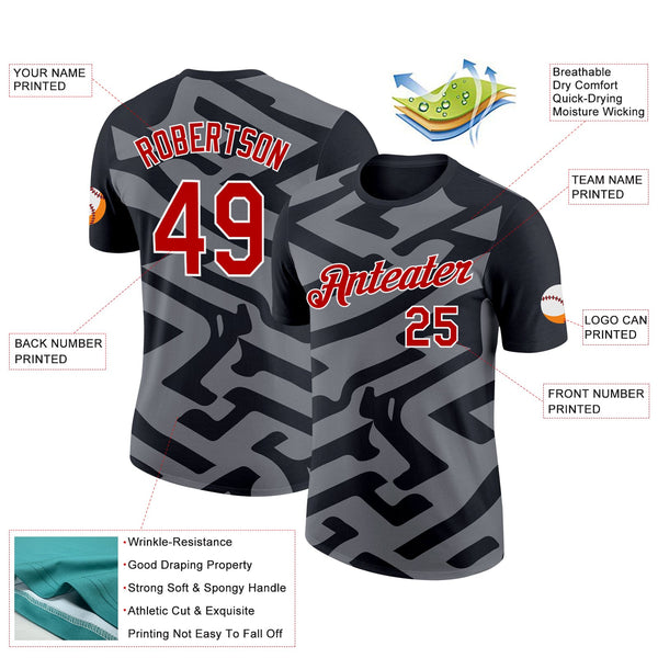 Custom Black Red-Steel Gray 3D Esports Performance T-Shirt alternate