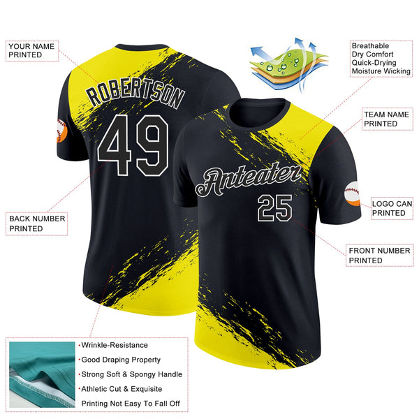 Custom Black Light Yellow-White 3D Esports Performance T-Shirt alternate