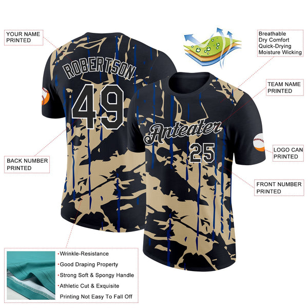 Custom Black Vegas Gold-US Navy Blue 3D Esports Performance T-Shirt alternate