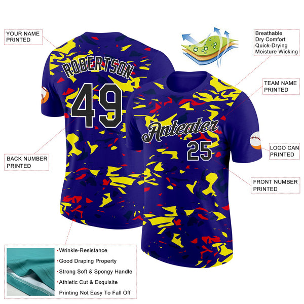 Custom Dark Purple Black Fire Red Light Yellow-Navy 3D Esports Performance T-Shirt alternate