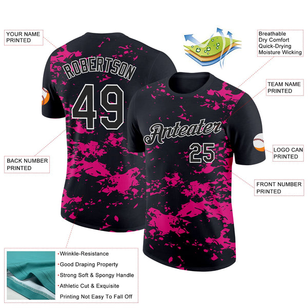 Custom Black Hot Pink-White 3D Esports Performance T-Shirt alternate