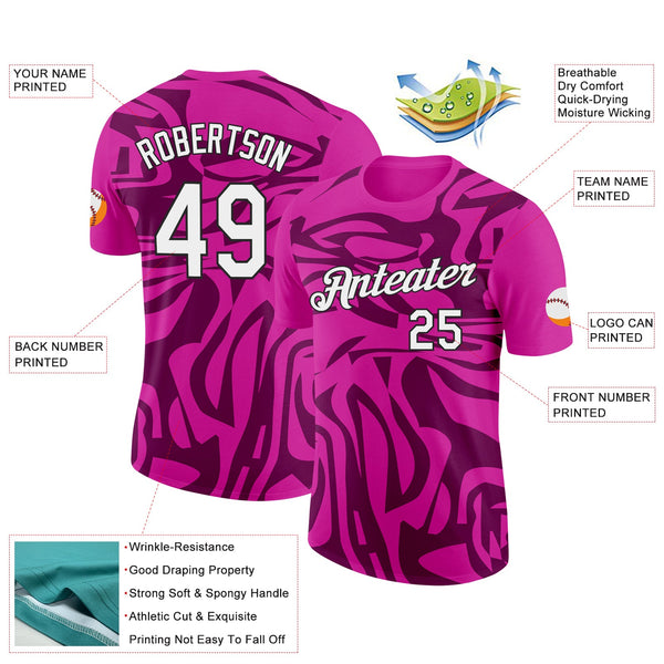 Custom Deep Pink White-Black 3D Esports Performance T-Shirt alternate