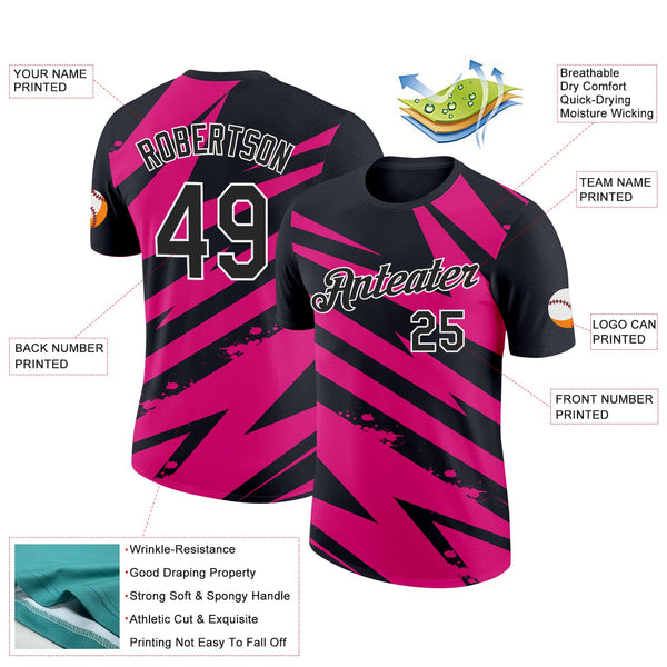 Custom Black Hot Pink-White 3D Esports Performance T-Shirt alternate