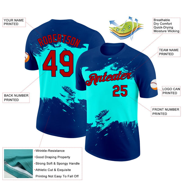 Custom US Navy Blue Red Ice Blue-Navy 3D Esports Performance T-Shirt alternate