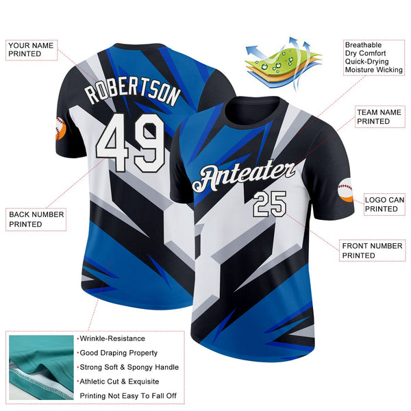 Custom Black White-Blue 3D Esports Performance T-Shirt alternate