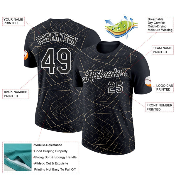 Custom Black Vegas Gold-White 3D Esports Performance T-Shirt alternate