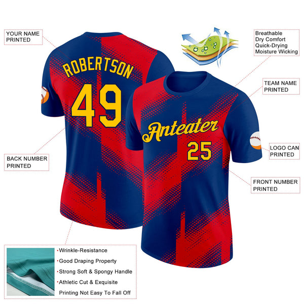 Custom US Navy Blue Yellow Fire Red-Navy 3D Esports Performance T-Shirt alternate