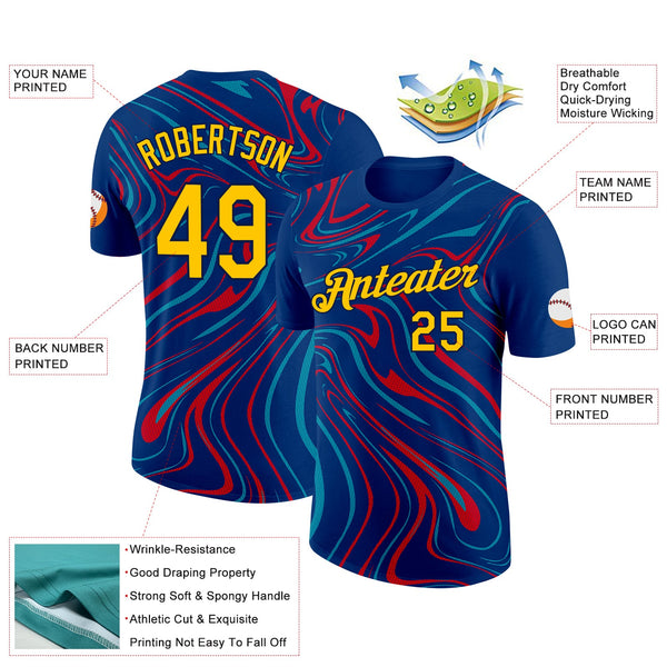 Custom US Navy Blue Yellow Teal Fire Red-Navy 3D Esports Performance T-Shirt alternate
