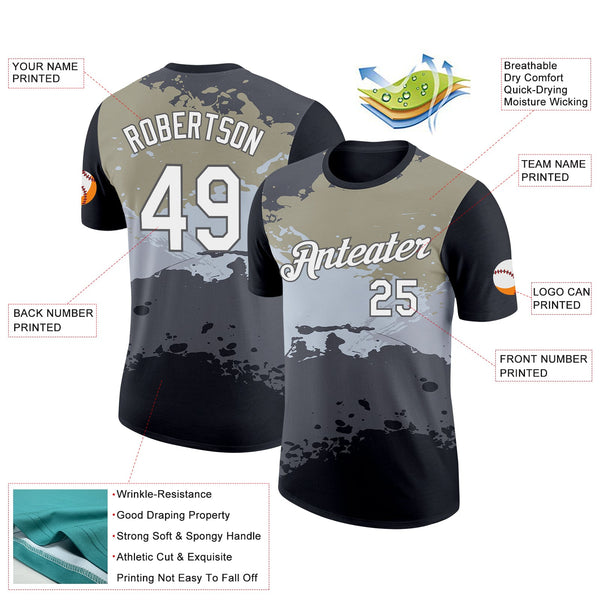 Custom Black Steel Gray-Silver 3D Esports Performance T-Shirt alternate