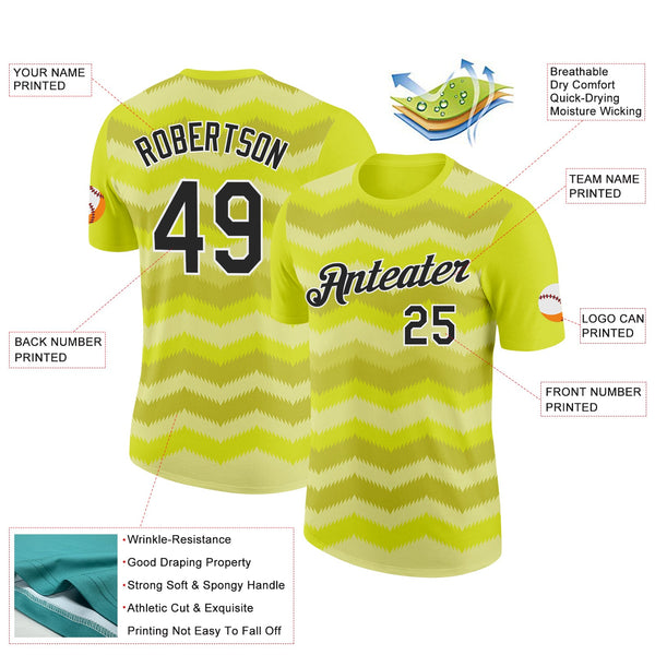 Custom Neon Yellow Black-White 3D Esports Performance T-Shirt alternate