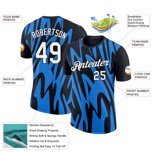 Custom Black White-Powder Blue 3D Esports Performance T-Shirt alternate