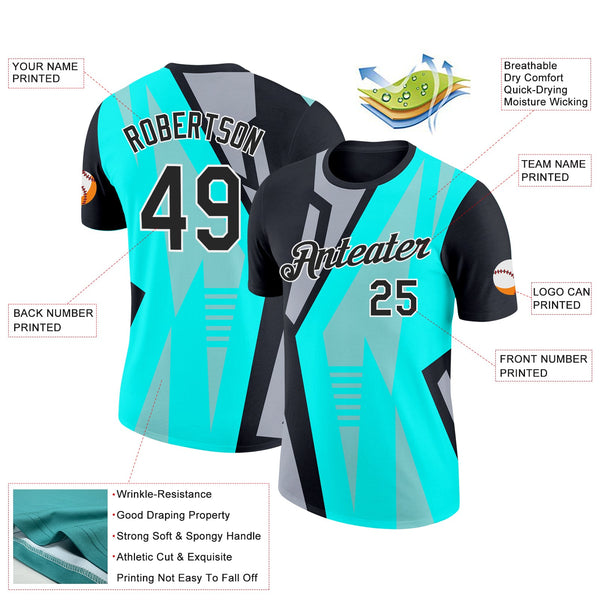 Custom Ice Blue Black-Gray 3D Esports Performance T-Shirt alternate