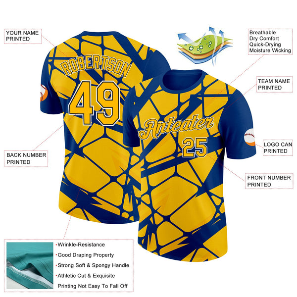 Custom Thunder Blue Gold-Black 3D Esports Performance T-Shirt alternate