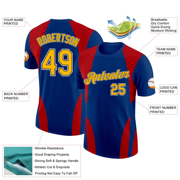 Custom US Navy Blue Gold Red-Black 3D Esports Performance T-Shirt alternate