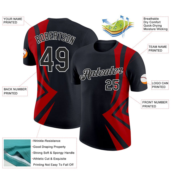 Custom Black Red-White 3D Esports Performance T-Shirt alternate