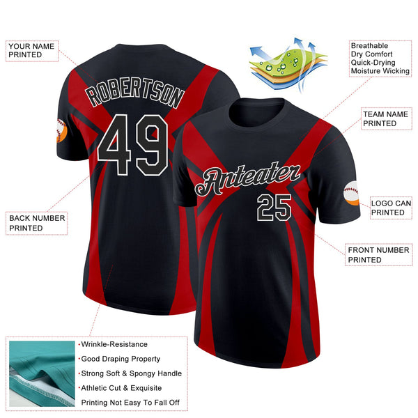 Custom Black Red-White 3D Esports Performance T-Shirt alternate