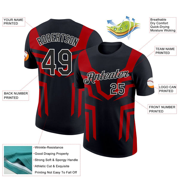 Custom Black Red-White 3D Esports Performance T-Shirt alternate